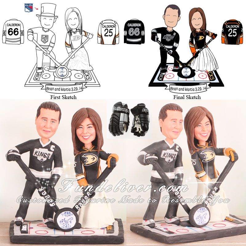Los Angeles Kings and Anaheim Ducks Ice Hockey Wedding Cake Toppers